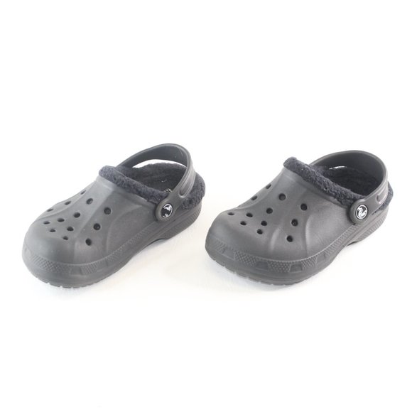 Crocs Black Classic Clogs Faux Fur Lining Junior Child Youth Shoes #128 - Picture 3 of 8